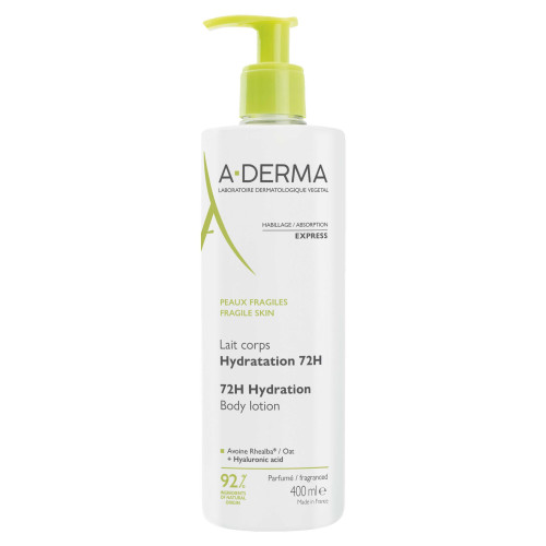 A-DERMA Lait Corps Hydratation 72H 400 ml Peau Douce et Protégée