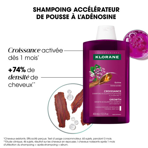 Klorane Shampoing Croissance 400 ml Cheveux Forts et Denses Pharma360