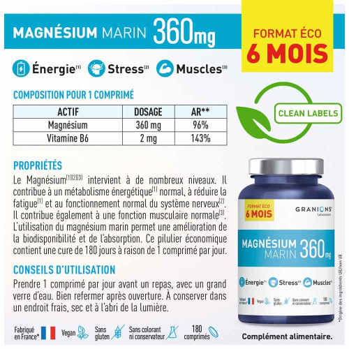 Magnésium Marin 360 mg 180 comprimés