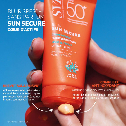 SVR Sun Secure Blur Crème Mousse Flouteur Optique SPF50+ Sans Parfum 50 ml