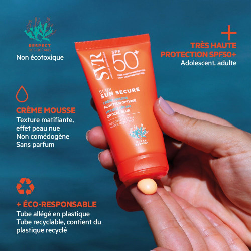 SVR Sun Secure Blur Crème Mousse Flouteur Optique SPF50+ Sans Parfum 50 ml