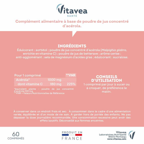 Nutrisanté Acérola 1000 60 Comprimés - Boost Immunité et Énergie