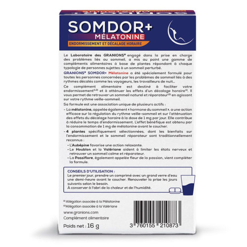 Granions Somdor+ Mélatonine 15 Comprimés - Sommeil Réparateur