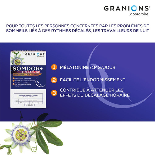 Granions Somdor+ Mélatonine 15 Comprimés - Sommeil Réparateur