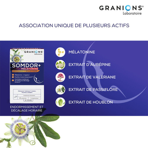 Granions Somdor+ Mélatonine 15 Comprimés - Sommeil Réparateur