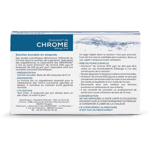 GRANIONS Chrome 200µg 30 Ampoules - Contrôle Glycémie et Métabolisme