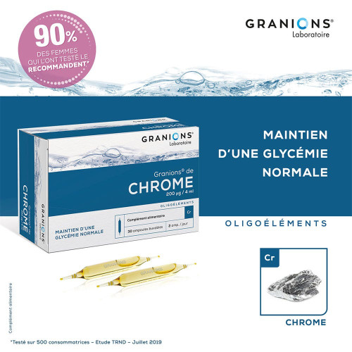 GRANIONS Chrome 200µg 30 Ampoules - Contrôle Glycémie et Métabolisme