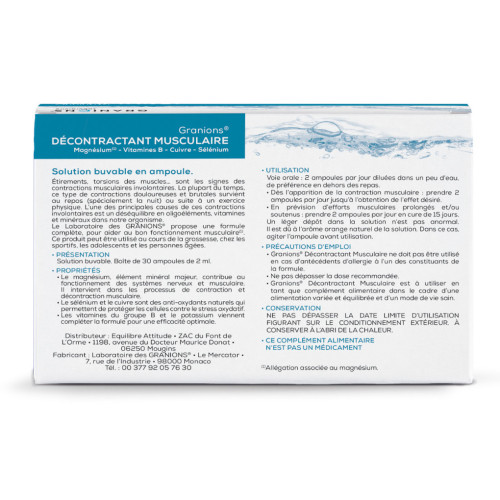 GRANIONS Décontractant Musculaire 30 Ampoules - Soulage Crampes