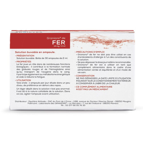 GRANIONS Fer 30 Ampoules - Boostez votre énergie avec
