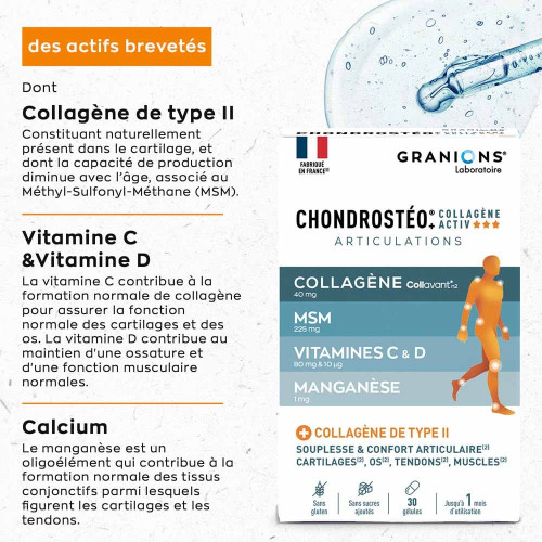 Granions Chondrostéo Collagène Activ 30 Gélules - Soutien Articulaire