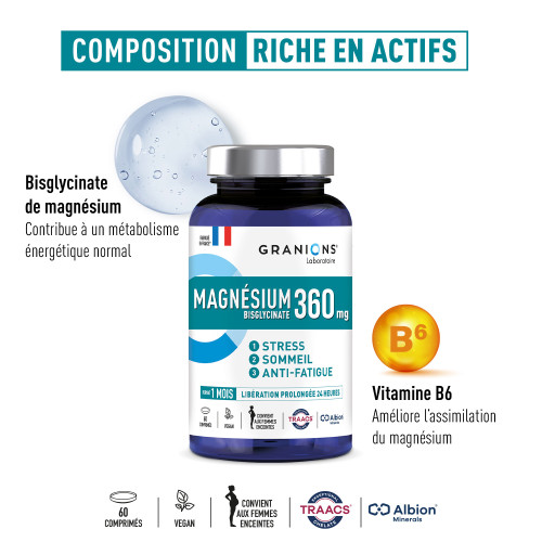 GRANIONS Magnésium 60 Comprimés pour Stress et Sommeil
