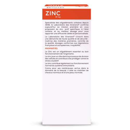 Granions Zinc 15mg 60 Gélules - Soutien Immunitaire et Peau Saine