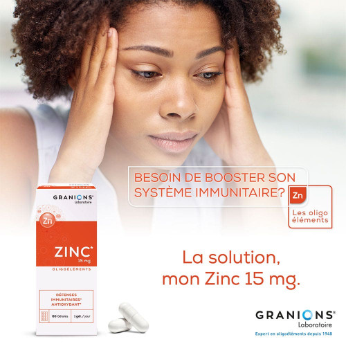 Granions Zinc 15mg 60 Gélules - Soutien Immunitaire et Peau Saine