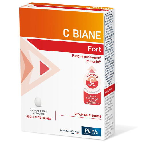 C BIANE - Fort - Fatigue passagère, Immunité, 12 comprimés à croquer, goût Fruits Rouges