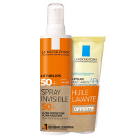 Anthelios Crème Solaire en Spray Invisible Corps SPF50+ Avec Parfum 200 ml + Lipikar Huile Lavante 100 ml Offerte