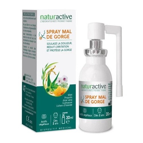 Naturactive Spray Mal de Gorge 20ml Apaise et Protège Rapidement