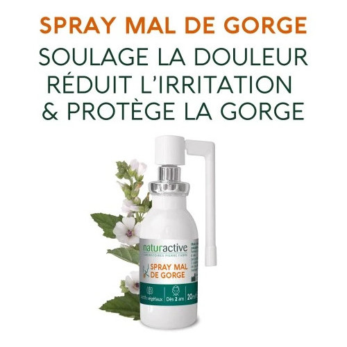 Naturactive Spray Mal de Gorge 20ml Apaise et Protège Rapidement