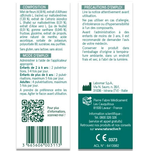 Naturactive Spray Mal de Gorge 20ml Apaise et Protège Rapidement