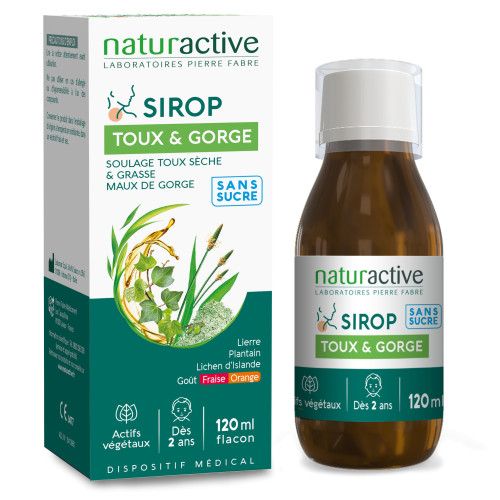 Naturactive Sirop Toux & Gorge Sans Sucre 120 ml Soulagement Rapide