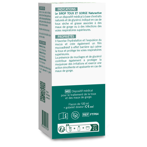 Naturactive Sirop Toux & Gorge Sans Sucre 120 ml Soulagement Rapide
