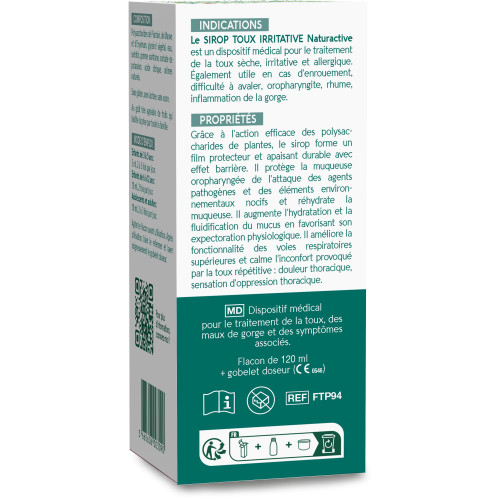 Naturactive Sirop Toux Irritative 120 ml Soulagement Rapide Offert