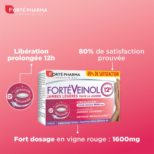FortéVeinol 30 Comprimés - Jambes Légères 12h Non-Stop