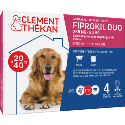 Fiprokil Duo Chien 10-20Kg 4 Pipettes - Anti-puces et tiques