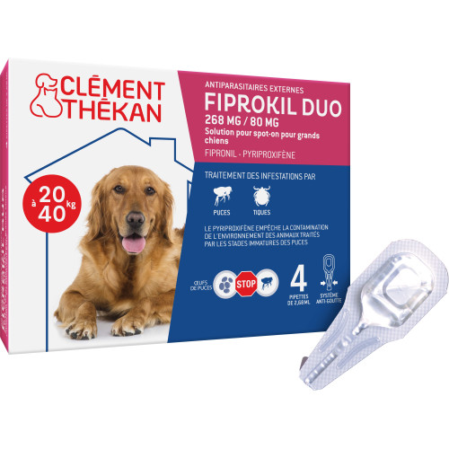 Fiprokil Duo Chien 10-20Kg 4 Pipettes - Anti-puces et tiques