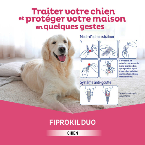 Fiprokil Duo Chien 10-20Kg 4 Pipettes - Anti-puces et tiques