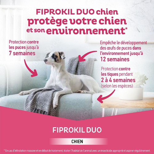 Fiprokil Duo Chien 2-10Kg 4Pipettes - Anti-puces et tiques