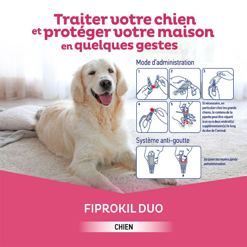 Fiprokil Duo Chien 2-10Kg 4Pipettes - Anti-puces et tiques