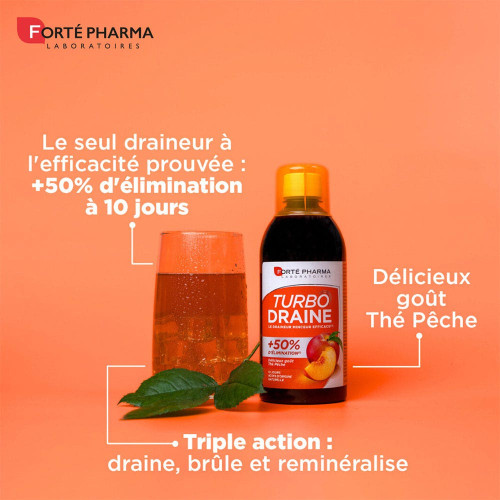 FORTE PHARMA Turbodraine Thé Vert Pêche 2x500ml - Elimination Eau