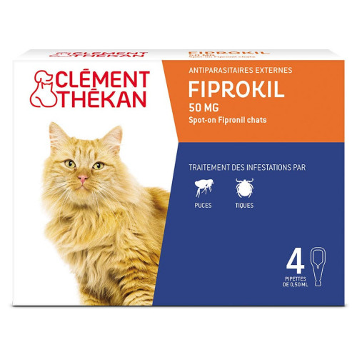 CLEMENT THEKAN Fiprokil 50mg Chat 4 Pipettes - Anti-Puces et Tiques