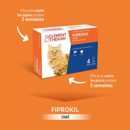 CLEMENT THEKAN Fiprokil 50mg Chat 4 Pipettes - Anti-Puces et Tiques