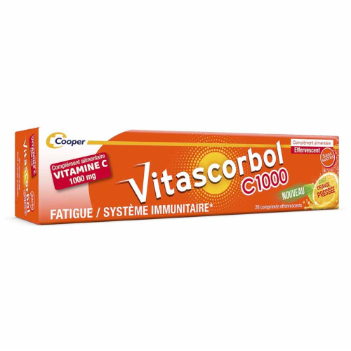COOPER Vitascorbol 1G: 20 Comprimés Effervescents Vitamine C