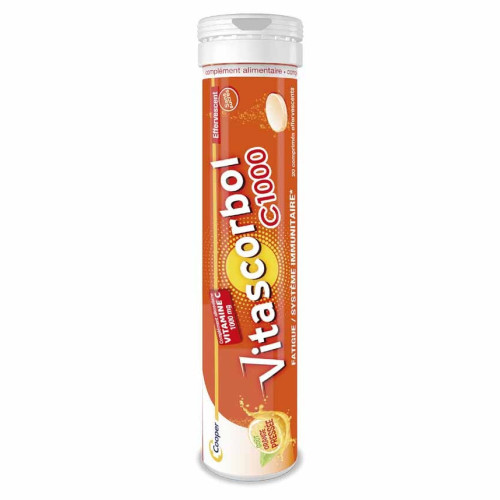 COOPER Vitascorbol 1G: 20 Comprimés Effervescents Vitamine C