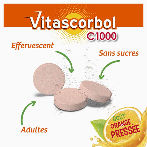 COOPER Vitascorbol 1G: 20 Comprimés Effervescents Vitamine C
