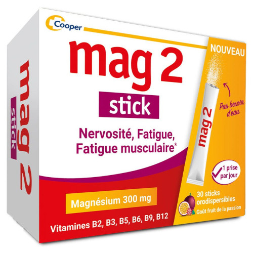Mag 2 Nervosité, Fatigue, Fatigue Musculaire 30 Sticks Orodispersibles
