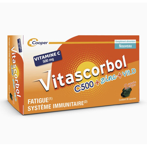 VITASCORBOL Vitamine C500mg + Zinc + Vitamine D 30 Capsules