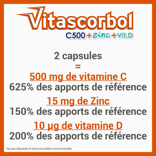 VITASCORBOL Vitamine C500mg + Zinc + Vitamine D 30 Capsules