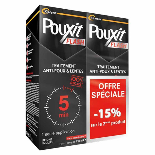 POUXIT FLASH Traitement Anti-Poux et Lentes 2 x 150 ml