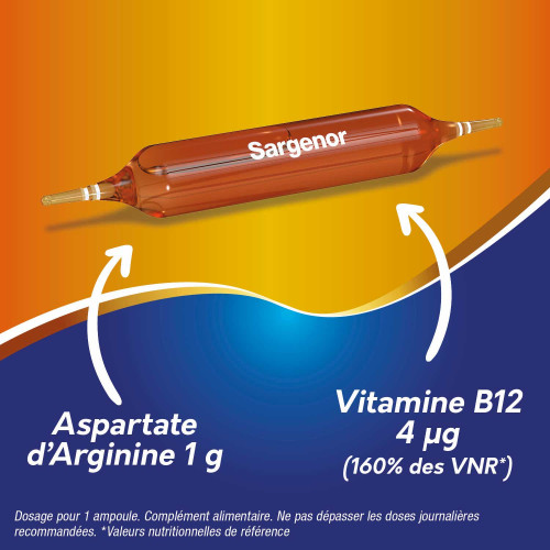 Sargenor Arginine Vitamine B12 20 ampoules Combat Fatigue Intense