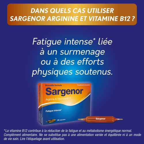 Sargenor Arginine Vitamine B12 20 ampoules Combat Fatigue Intense