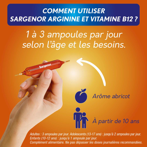 Sargenor Arginine Vitamine B12 20 ampoules Combat Fatigue Intense