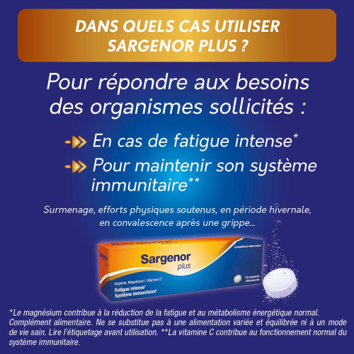 Sargenor Plus Arginine Magnésium Vitamine C 14 Comprimés Fatigue Intense