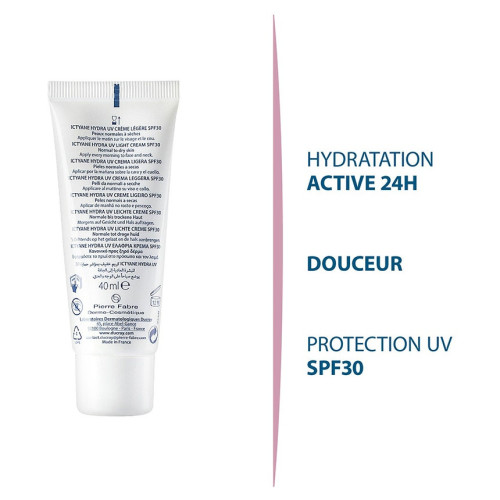 Ducray Ictyane Hydra UV 40ml - Hydratation 24h, Peaux Sèches