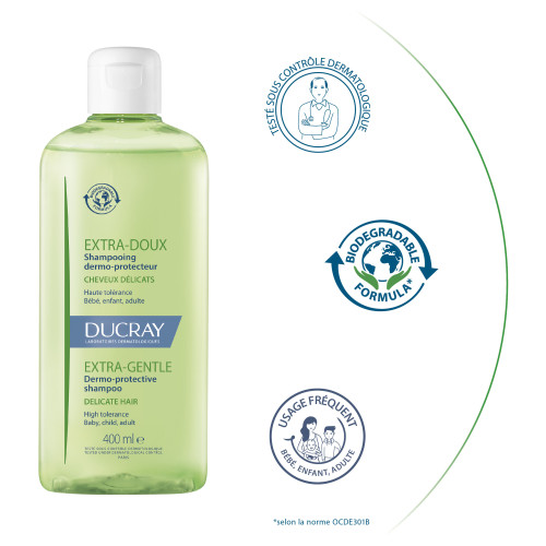 Ducray Shampooing Extra-Doux 2x400ml - Doux, Hydratant, Biodégradable