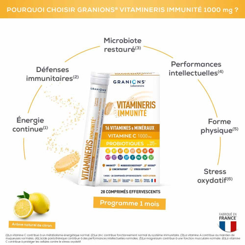 Granions Immunité 1000mg 30 Comprimés - Booste Système Immunitaire