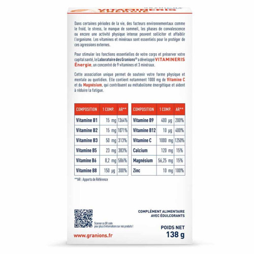 GRANIONS Vitamineris Énergie 1000mg - Boost Forme et Mental