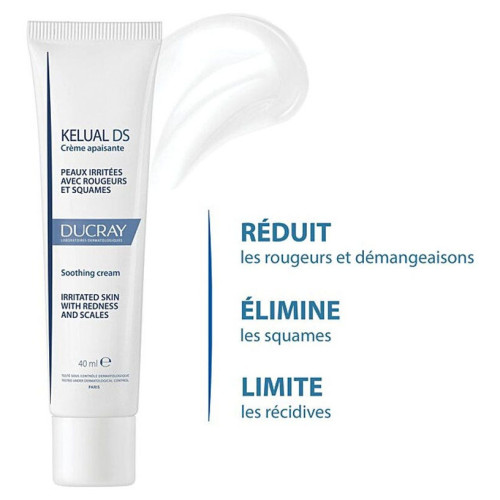 KELUAL DS Crème Apaisante Visage Peaux Irritées avec Rougeurs et Squames, 40 ml